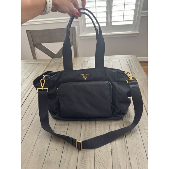 Prada Handbags - Prada Navy Blue Saffiano Leather Diaper Bag